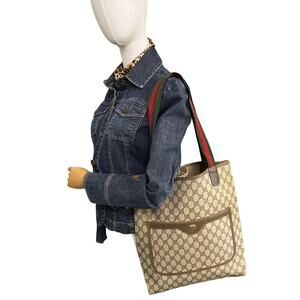 Vintage Gucci GG Monogram Tote Web Stripe Strap Accessory Collection Italy